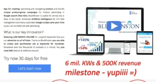 Next bluewinston milestone is here - more than 500K euros of total revenue for our e-commerce clients who want to advertise their products in Google search