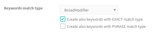 Exact amd Broadmodifier match types