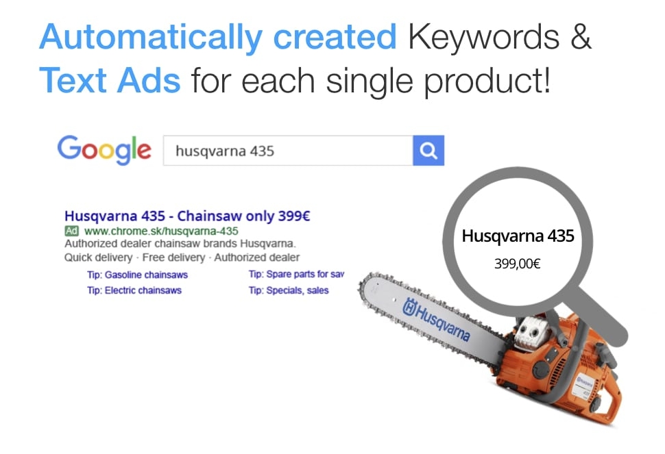Automatic product long-tail keywords and product text ads creation for Google Search