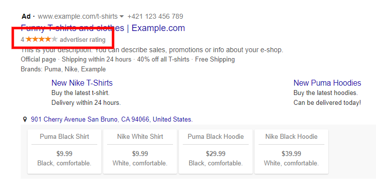 ad rating extension example