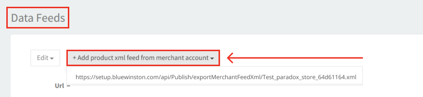 BlueWinston tool interface, where the Data Feeds column is displayed